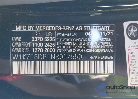 2022 Mercedes-Benz E 350 from USA, damaged, VIN W1KZF8DB1NB027550